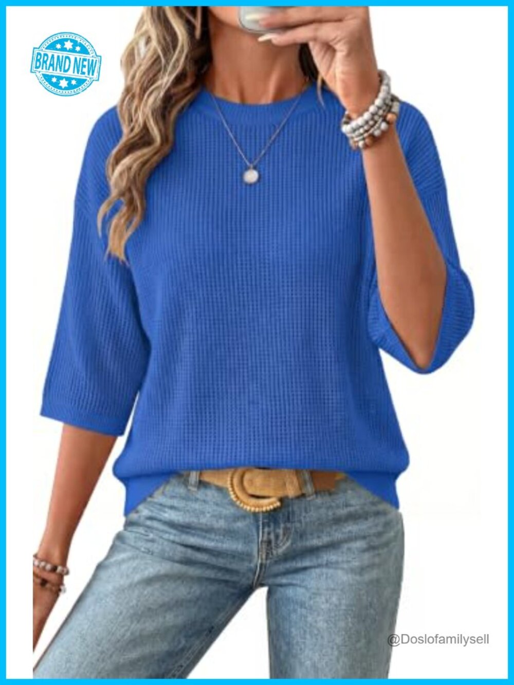 Women's Oversized Crochet 3/4 Sleeve Cotton Sweater Top Casual Summer